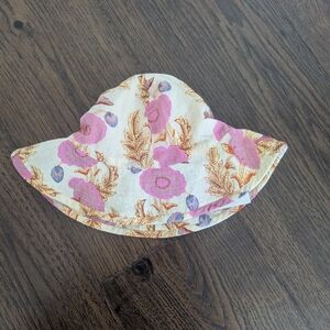 Pink Chicken Floral Sun Hat Size 3-6 Months Butter Yellow Pink Summer Beach
